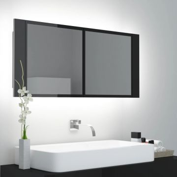 vidaXL Dulap baie cu oglindă & LED negru extralucios 100x12x45cm acril