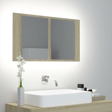 vidaXL Dulap de baie cu oglindă și LED, stejar Sonoma, 80x12x45 acril