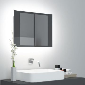 vidaXL Dulap de baie cu oglindă/LED, gri extralucios, 60x12x45 cm, PAL