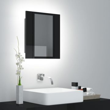 vidaXL Dulap de baie cu oglindă & LED, negru extralucios, 40x12x45 cm