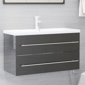 vidaXL Dulap de chiuvetă, gri extralucios, 90x38,5x48 cm, PAL