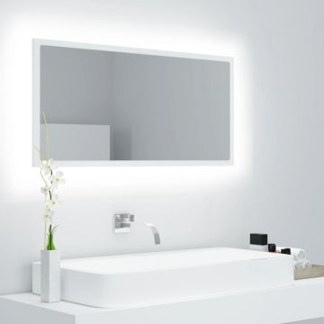 vidaXL Oglindă de baie cu LED, alb, 90x8,5x37 cm, lemn prelucrat