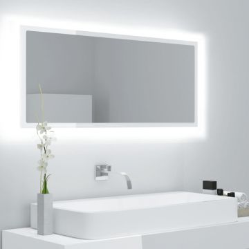 vidaXL Oglindă de baie cu LED, alb extralucios, 100x8,5x37 cm, PAL