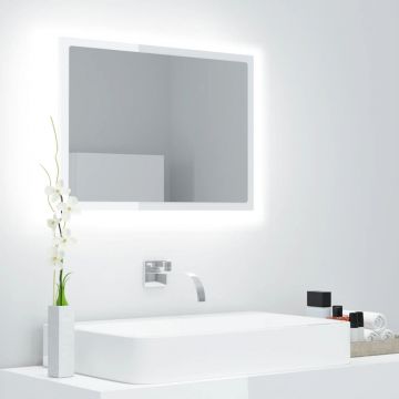vidaXL Oglindă de baie cu LED, alb extralucios, 60x8,5x37 cm, PAL