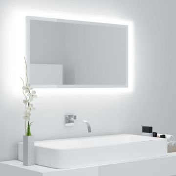 vidaXL Oglindă de baie cu LED, alb extralucios, 80x8,5x37 cm, acril