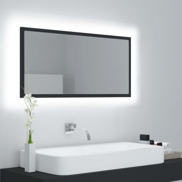 vidaXL Oglindă de baie cu LED, gri, 90x8,5x37 cm, lemn prelucrat