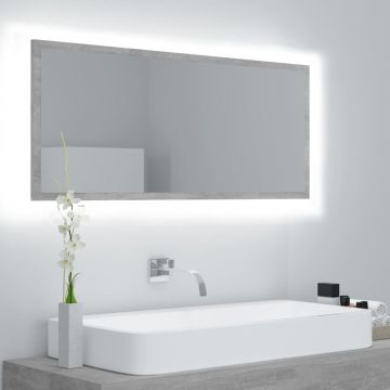 vidaXL Oglindă de baie cu LED, gri beton, 100x8,5x37 cm, PAL