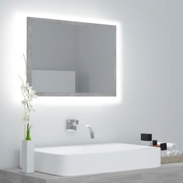 vidaXL Oglindă de baie cu LED, gri beton, 60x8,5x37 cm, lemn prelucrat