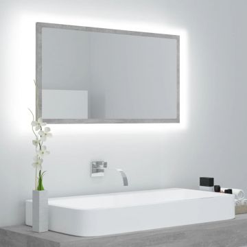 vidaXL Oglindă de baie cu LED, gri beton, 80x8,5x37 cm, lemn prelucrat