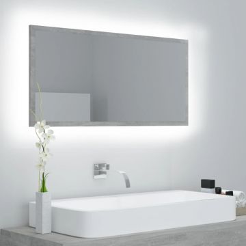 vidaXL Oglindă de baie cu LED, gri beton, 90x8,5x37 cm, PAL