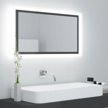vidaXL Oglindă de baie cu LED, gri extralucios, 80x8,5x37 cm