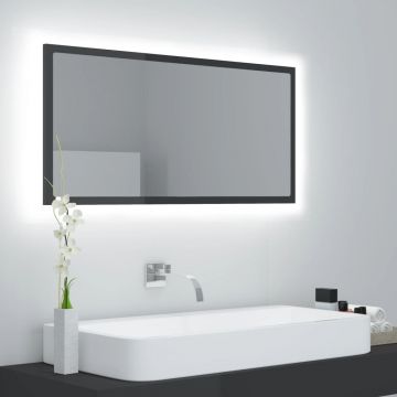 vidaXL Oglindă de baie cu LED, gri extralucios, 90x8,5x37 cm, PAL