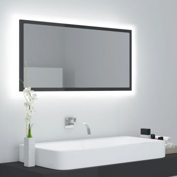 vidaXL Oglindă de baie cu LED, gri extralucios, 90x8,5x37 cm, acril