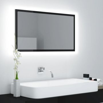 vidaXL Oglindă de baie cu LED, negru extralucios, 80x8,5x37 cm, PAL