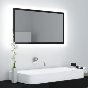 vidaXL Oglindă de baie cu LED, negru extralucios, 80x8,5x37 cm