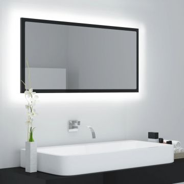 vidaXL Oglindă de baie cu LED, negru extralucios, 90x8,5x37 cm