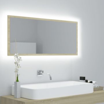 vidaXL Oglindă de baie cu LED, stejar sonoma, 100x8,5x37 cm, PAL