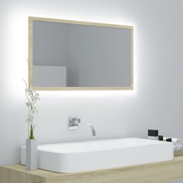 vidaXL Oglindă de baie cu LED, stejar sonoma, 80x8,5x37 cm, acril