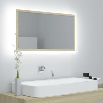 vidaXL Oglindă de baie cu LED, stejar sonoma, 80x8,5x37 cm, acril