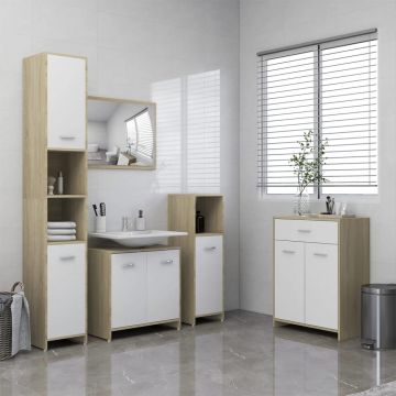 vidaXL Set mobilier baie, 4 piece, alb și stejar Sonoma