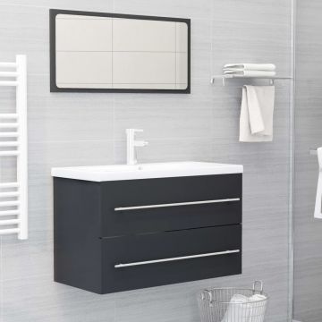 vidaXL Set mobilier de baie, 2 piese, gri, PAL vidaXL Set mobilier de baie, 2 piese, gri, PAL