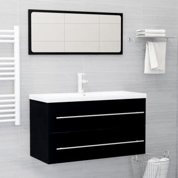 vidaXL Set mobilier de baie, 2 piese, negru, PAL