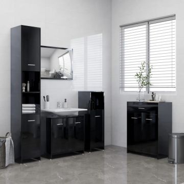 vidaXL Set mobilier de baie, 4 piese, negru extralucios vidaXL Set mobilier de baie, 4 piese, negru extralucios