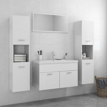 vidaXL Set mobilier de baie, alb extra lucios, PAL vidaXL Set mobilier de baie, alb extra lucios, PAL
