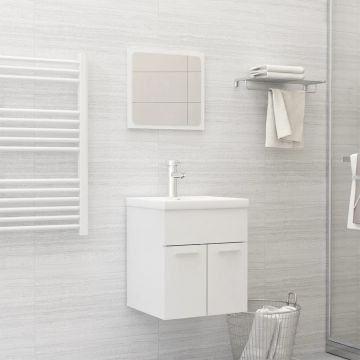 vidaXL Set mobilier de baie, alb extralucios, lemn prelucrat