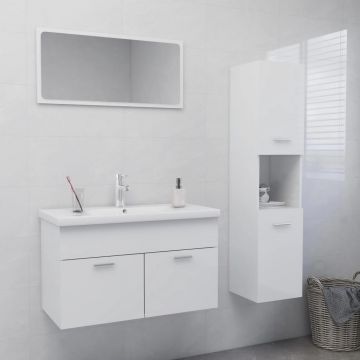 vidaXL Set mobilier de baie, alb extralucios, PAL vidaXL Set mobilier de baie, alb extralucios, PAL