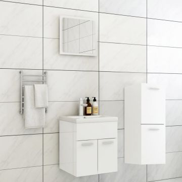 vidaXL Set mobilier de baie, alb extralucios, PAL vidaXL Set mobilier de baie, alb extralucios, PAL