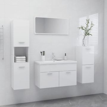 vidaXL Set mobilier de baie, alb extralucios, PAL vidaXL Set mobilier de baie, alb extralucios, PAL