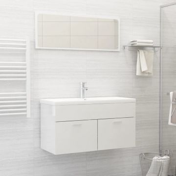 vidaXL Set mobilier de baie, alb extralucios, lemn prelucrat