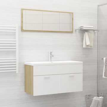 vidaXL Set mobilier de baie, alb și stejar Sonoma, PAL vidaXL Set mobilier de baie, alb și stejar Sonoma, PAL