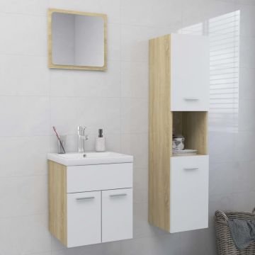 vidaXL Set mobilier de baie, alb și stejar Sonoma, PAL