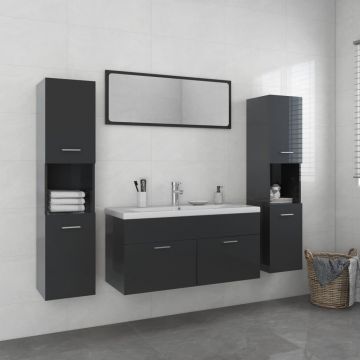 vidaXL Set mobilier de baie, gri extralucios, PAL vidaXL Set mobilier de baie, gri extralucios, PAL