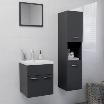 vidaXL Set mobilier de baie, gri extralucios, PAL vidaXL Set mobilier de baie, gri extralucios, PAL