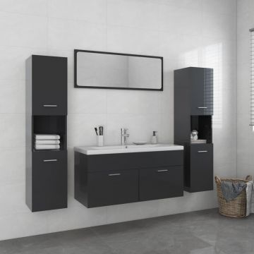 vidaXL Set mobilier de baie, gri extralucios, PAL vidaXL Set mobilier de baie, gri extralucios, PAL