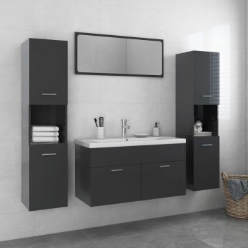 vidaXL Set mobilier de baie, gri extralucios, PAL vidaXL Set mobilier de baie, gri extralucios, PAL
