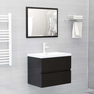 vidaXL Set mobilier de baie, negru extralucios, PAL vidaXL Set mobilier de baie, negru extralucios, PAL