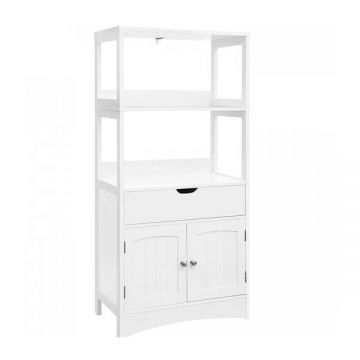 Dulap baie cu 2 rafturi deschise dulap si sertar MDF Alb 60 x 32.5 x 122 cm Dulap baie cu 2 rafturi deschise dulap si sertar MDF Alb 60 x 32.5 x 122 cm