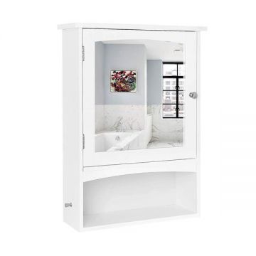 Dulap baie de perete cu oglinda, raft ajustabil, MDF, alb, 48 x 16 x 65 Dulap baie de perete cu oglinda, raft ajustabil, MDF, alb, 48 x 16 x 65