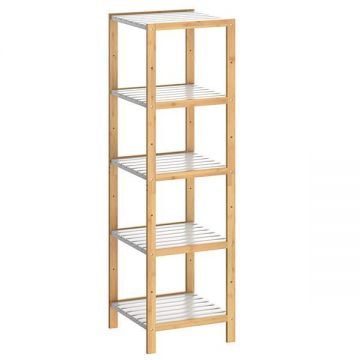 Etajera cu 5 rafturi, Bambus, Alb, 140x33x34cm Etajera cu 5 rafturi, Bambus, Alb, 140x33x34cm