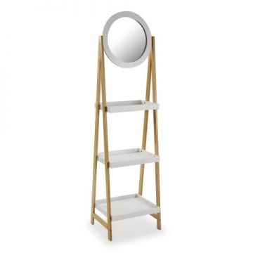 Etajera de baie cu oglinda si 3 rafturi Versa, 43x36x163 cm, bambus Etajera de baie cu oglinda si 3 rafturi Versa, 43x36x163 cm, bambus