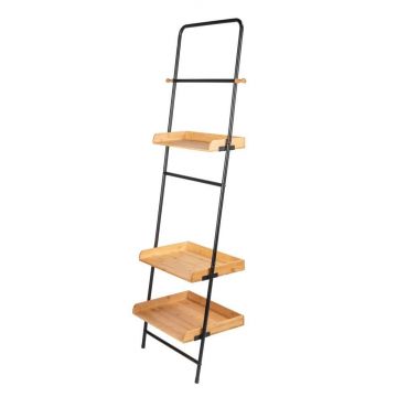 Etajera pentru baie cu 3 rafturi, din metal si bambus, Loft Natural / Negru, l41xA42xH80 cm