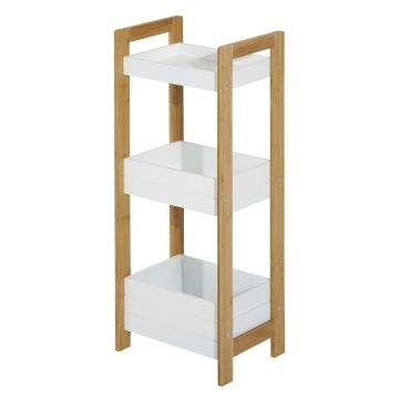 Dulapior Baie Multifuncțional Raft cu 3 Etajere Compact din lemn MDF si Bambus, Alb, 27.5x20.8x74cm HOMCOM | Aosom RO