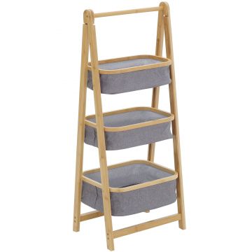 HOMCOM Mobilier Baie Pliabil cu 3 Sertare din Tesatura, Raft Depozitare cu 3 Etajere din Bambus si Poliester Gri, 45x31,5x108cm