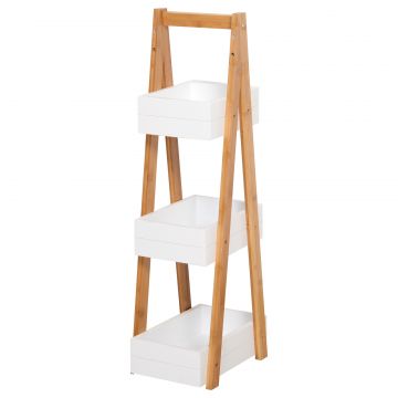 HOMCOM Raft cu 3 etajere Dulapior pentru baie cu economisire spatiu si multifunctional din lemn MDF si bambus 21x30x81cm, Alb