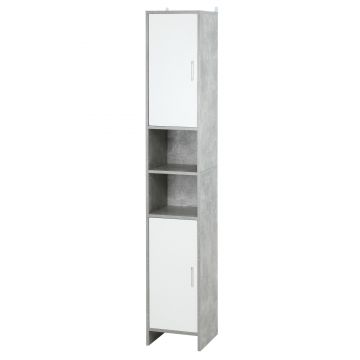 Dulap Baie Kleankin pentru Economisire Spațiu, cu 2 Uși din PAL, Efect Ciment, Gri-Alb, Dimensiuni 30x30x180cm, Ideal pentru Organizare | Aosom Romania