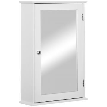 kleankin Dulapior Oglinda Suspendat, Mobilier Baie de Perete din Lemn cu Oglinda si Inchidere Magnetica, 41x14x60cm, Alb